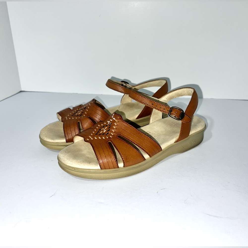 SAS Huarache Tripad Comfort Leather Ankle Strap Tan Sandal Women's Size 8.5M